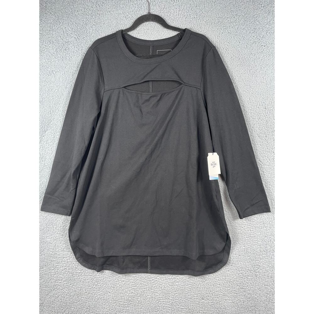 See Rose Go Peek-A-Boo Tunic Women's Plus Black Top Size 1 NWT Coolmax